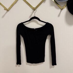 ASOS Off-Shoulder Ribbed Long Sleeve Top – Black
